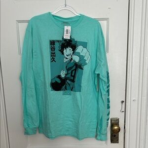 Mint Green Long Sleeve Anime Tee, Adult Large, NWT